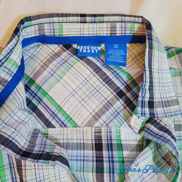 French Toast Boy's Plaid Short Sleeve Button Down Shirt Blue/Green, XL - Picture 1 of 6